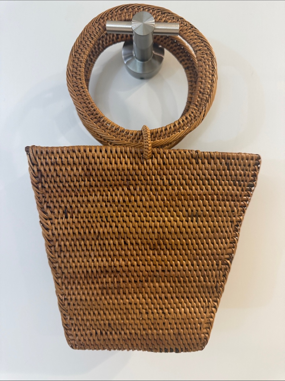 Chloe K Woven Mini Handbag in Brown with Round Handle